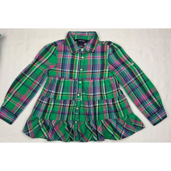 NWT RALPH LAUREN FLANNEL PEPLUM SHIRT, SIZE 6 - Picture 1 of 4